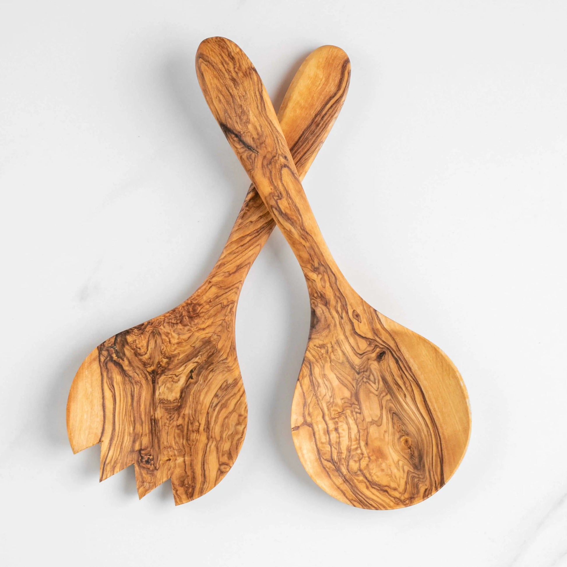 Handmade Olive Wood Salad Serving Set – 2-Piece Fork and Spoon.