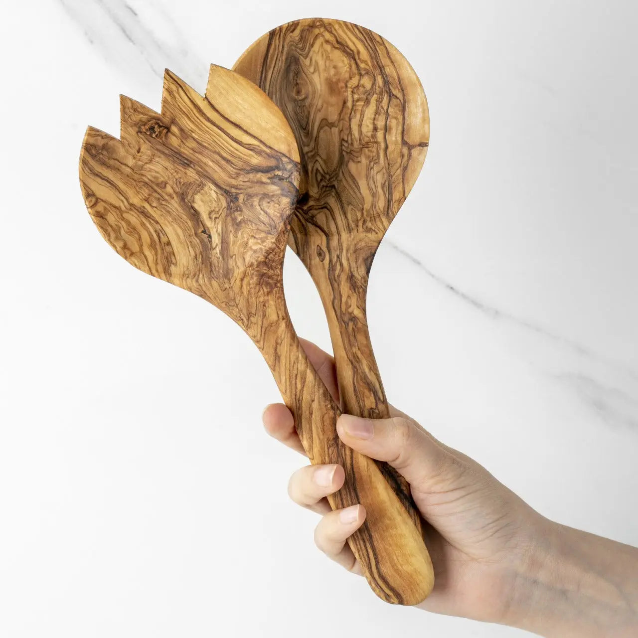 Handmade Olive Wood Salad Serving Set – 2-Piece Fork and Spoon.